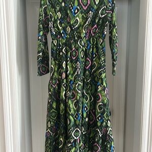 Sunday Green and Blue Patterned Long Sleeve Dress